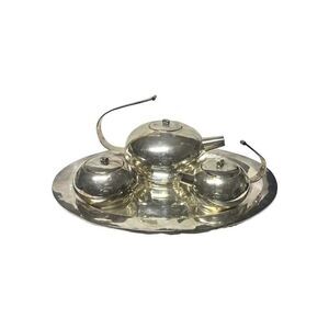 Arte Plata Art Deco Era 4 Piece Silverplate Tea Set Teapot Tray Creamer Sugar